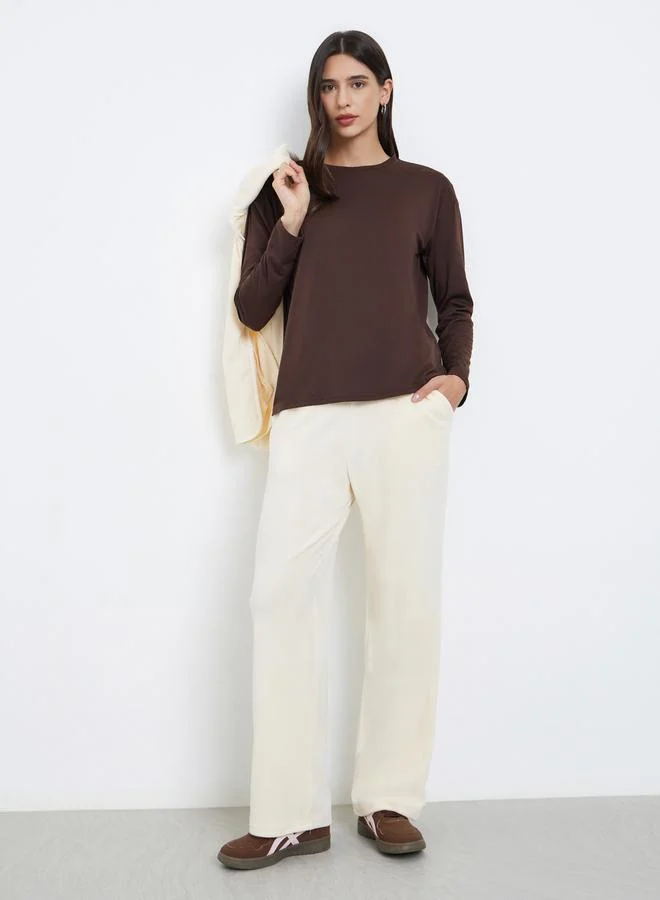Styli Brown Boxy Long Sleeve T-Shirt