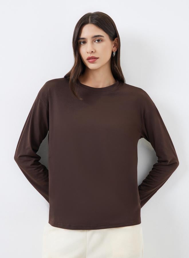 Styli Brown Boxy Long Sleeve T-Shirt - Image 1