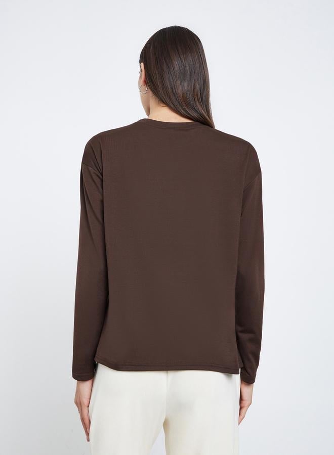 Styli Brown Boxy Long Sleeve T-Shirt - Image 4