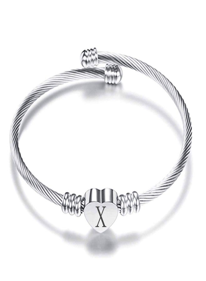 VQYSKO Gold Bracelets for Girls-A to Z Stainless Steel Heart Initial Girl Jewellery, Birthday Gifts for Girls (Silver - X) - Image 1