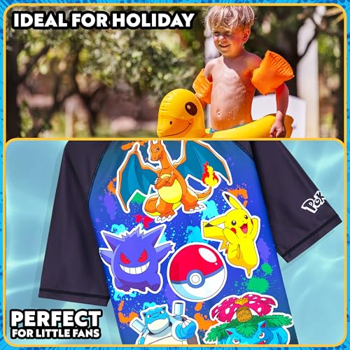 Get Trend Pokemon Bathing Suit Set for Boys Teens 2 Pcs Swim Trunks Rash Guard (11-12 Years, Multi Pokemon) - Image 2