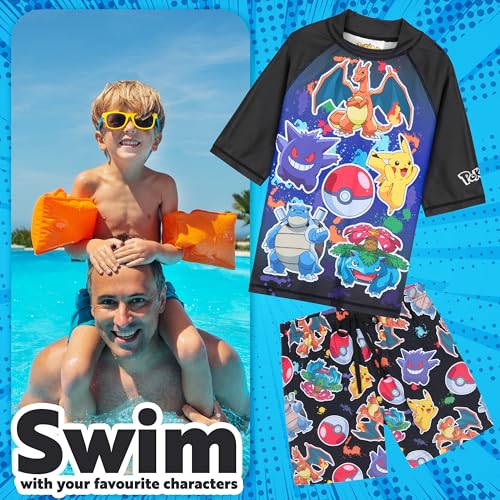 Get Trend Pokemon Bathing Suit Set for Boys Teens 2 Pcs Swim Trunks Rash Guard (11-12 Years, Multi Pokemon) - Image 3