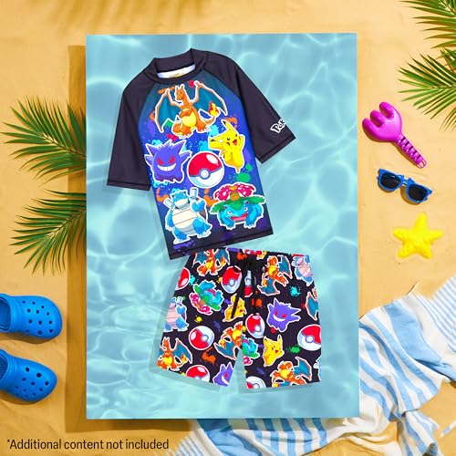 Get Trend Pokemon Bathing Suit Set for Boys Teens 2 Pcs Swim Trunks Rash Guard (11-12 Years, Multi Pokemon) - Image 5