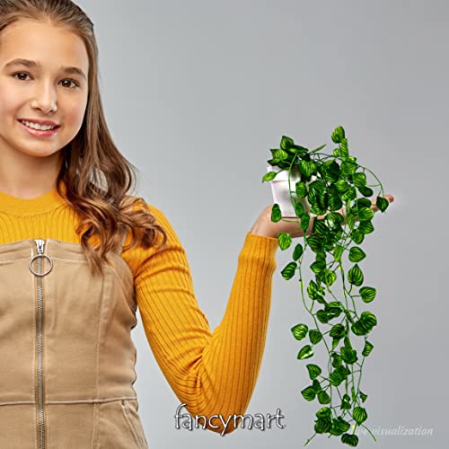 fancymart Pack of 2 Artificial Falling Vine Plants with Small Pot: Natural Touch & Feel - Ideal for Home and Office Decor (60 x 25 x 20 cm, Green) - Image 2