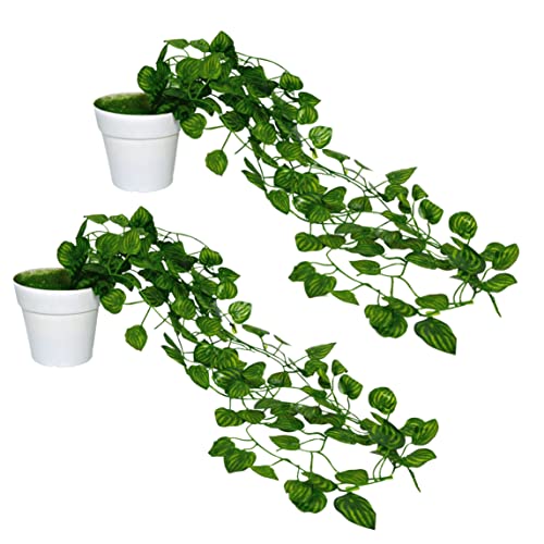 fancymart Pack of 2 Artificial Falling Vine Plants with Small Pot: Natural Touch & Feel - Ideal for Home and Office Decor (60 x 25 x 20 cm, Green) - Image 1