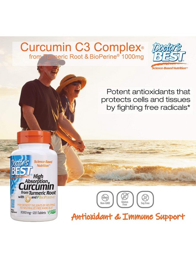 Doctor's BEST - Curcumin From Turmeric Root With C3 Complex & Bioperine Nongmo Gluten Free Soy Free Joint Support 1000 Mg 120 Tablets - Image 1