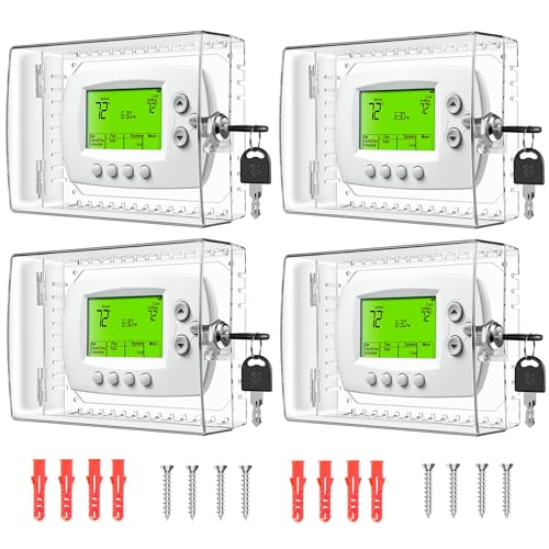 TRJ 4PCS Large Thermostat Lock Box with Key, Clear Thermostat Cover with Lock for Thermostat on Wall, Lockable Thermostat Lock Box Cover, AC Lock Box Cover with Key Fit Thermostat 4"H x6"W or Smaller - Image 1