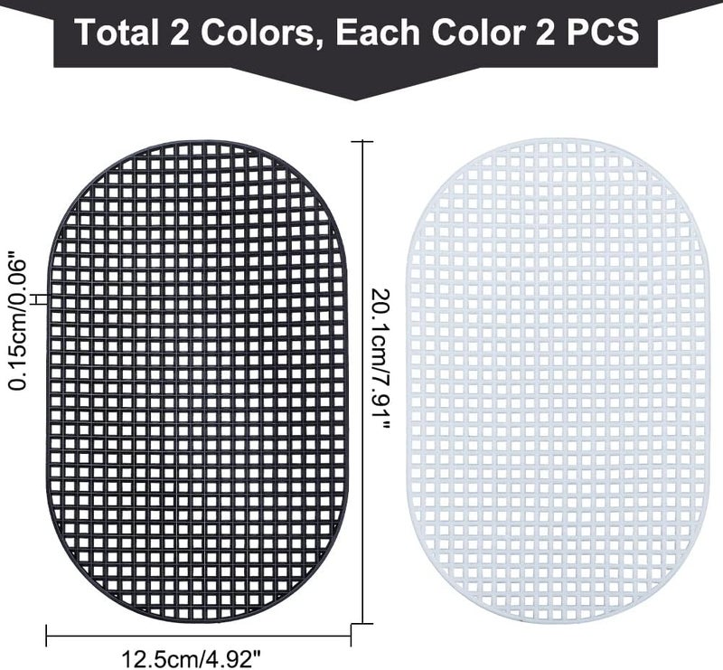 klarako 4pcs Plastic Mesh Canvas Sheets for Embroidery, 2 Colors Oval Mesh Knitting Crochet Bag Bottom 5 Mesh Blank Needlepoint Canvas Sheet Plastic Mesh Mat for Handmade Yarn Crafting Weaving Project - Image 2