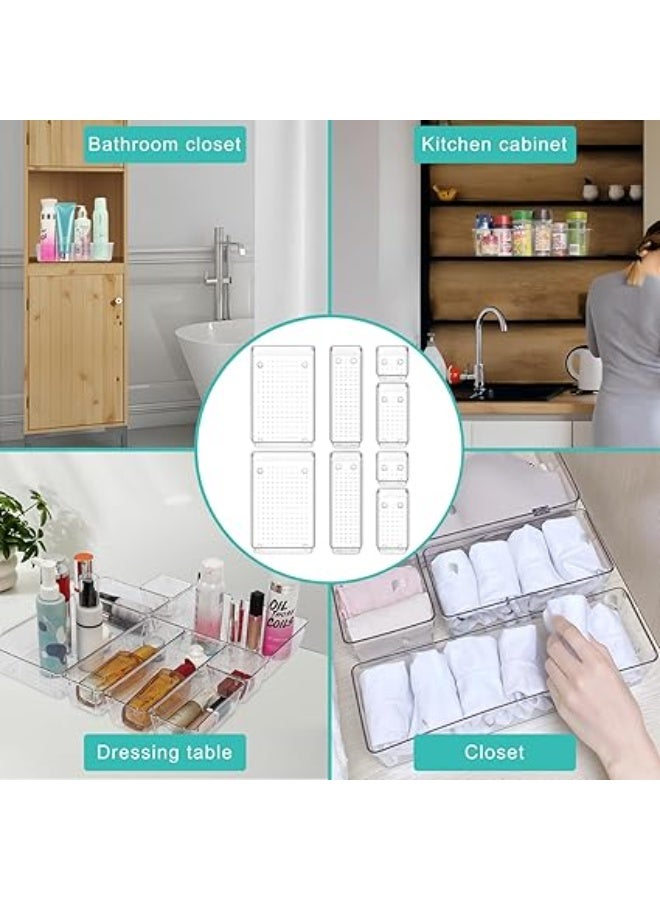 Organizer Set 8-Piece Clear Acrylic Storage Bins for Makeup Kitchen Utensils Tools Office Desk Bathroom Drawer Divider Multi-Size Boxes Stackable Containers - Image 3