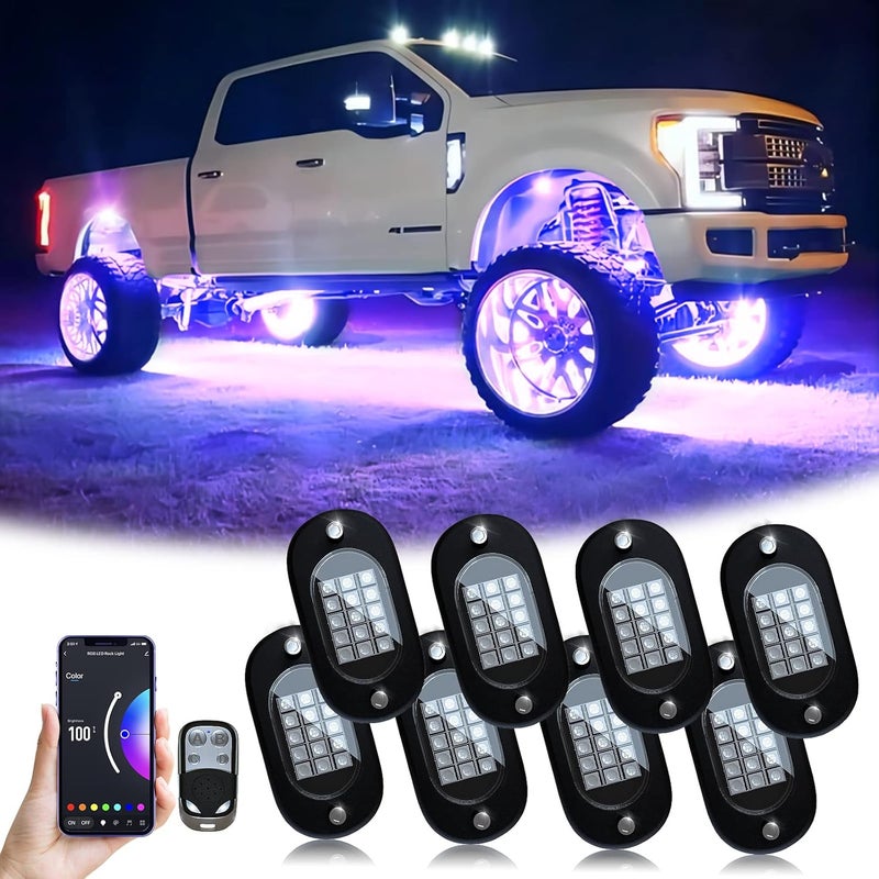 YiLaie Rock Lights for Trucks, 8 Pods RGB LED Rock Lights with APP/Remote Control & Music Mode, High Bright Multilcolor Waterproof IP68 Rock Neon Light Kits for Pickup Off Road RZR SUV ATV UTV Car - Image 1
