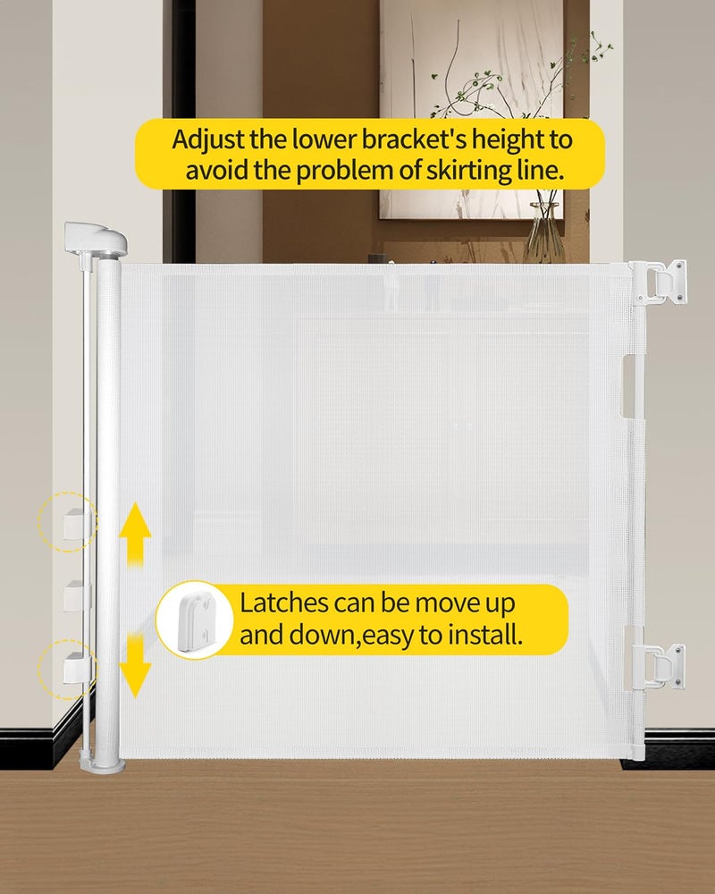 DEAR LOV Retractable Baby Gate for Stairs â€“ 33â€ Height, Expands up to 55â€ Width â€“ Safety Gate for Infants, Toddlers, Dogs & Pets â€“ Easy Install, Secure Closure, White Mesh Design for Indoor & Outdoor Use - Image 4