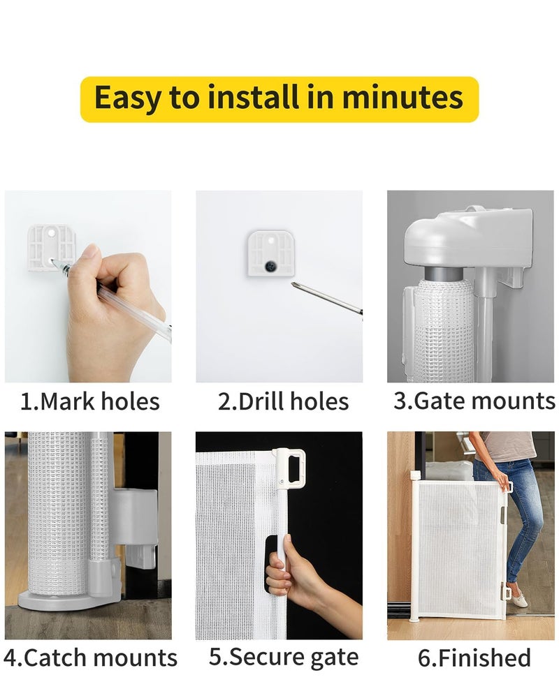 DEAR LOV Retractable Baby Gate for Stairs â€“ 33â€ Height, Expands up to 55â€ Width â€“ Safety Gate for Infants, Toddlers, Dogs & Pets â€“ Easy Install, Secure Closure, White Mesh Design for Indoor & Outdoor Use - Image 5