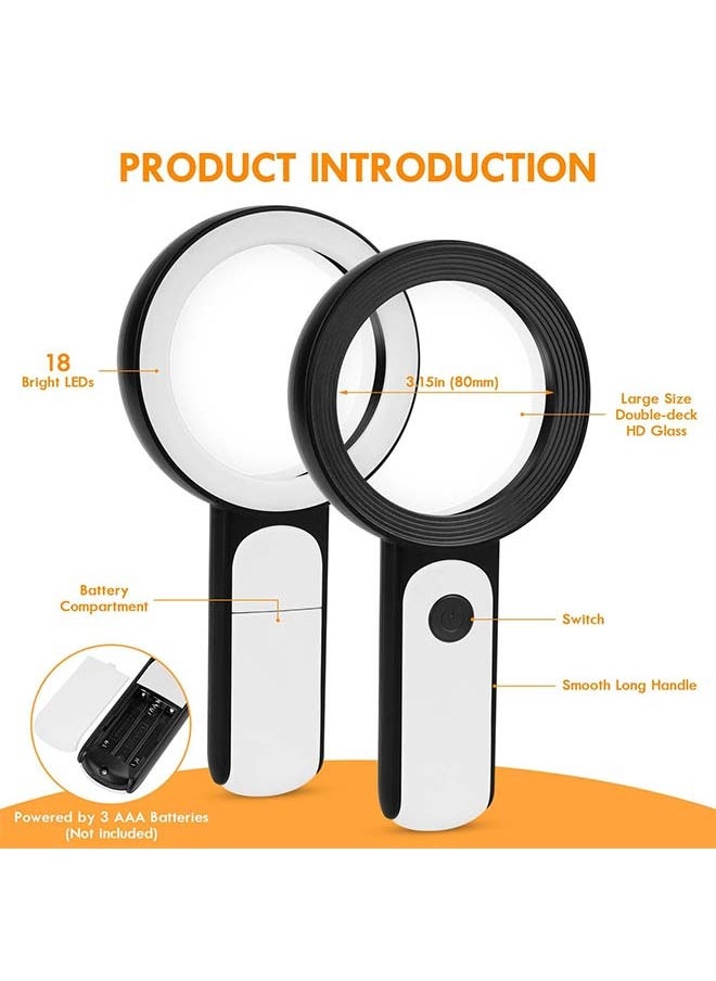 Magnifying Glass with Light, 30X Handheld Large 18LED Cold and Warm Light with 3 Modes, Illuminated Magnifier for Seniors Reading, Inspection, Coins, Jewelry, Exploring