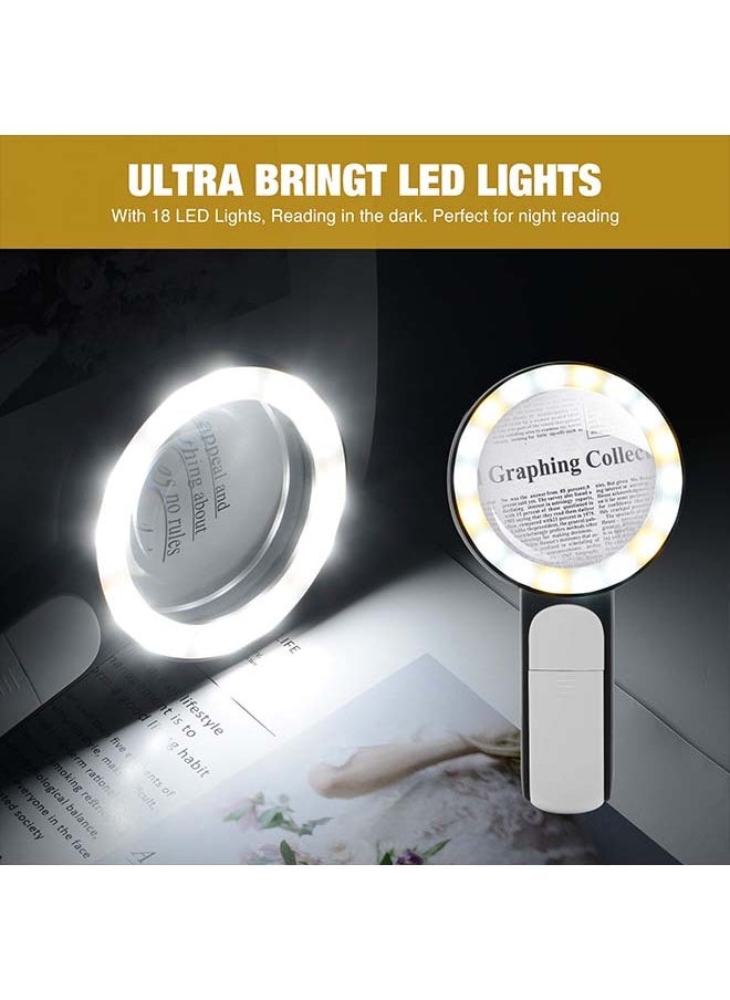 Magnifying Glass with Light, 30X Handheld Large 18LED Cold and Warm Light with 3 Modes, Illuminated Magnifier for Seniors Reading, Inspection, Coins, Jewelry, Exploring