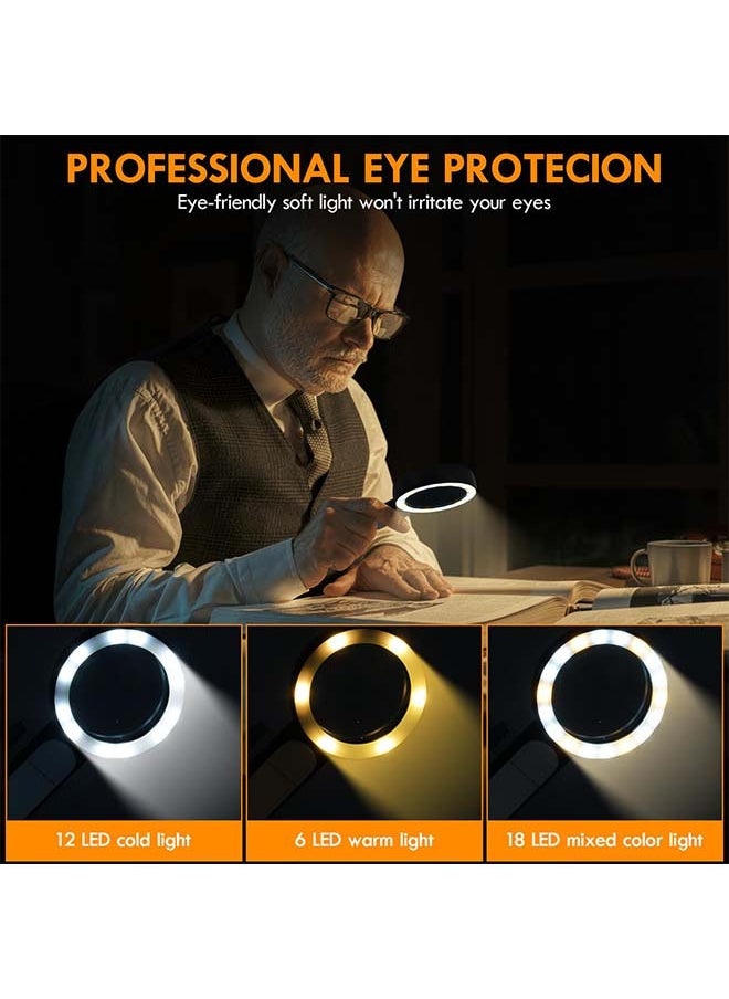 Magnifying Glass with Light, 30X Handheld Large 18LED Cold and Warm Light with 3 Modes, Illuminated Magnifier for Seniors Reading, Inspection, Coins, Jewelry, Exploring