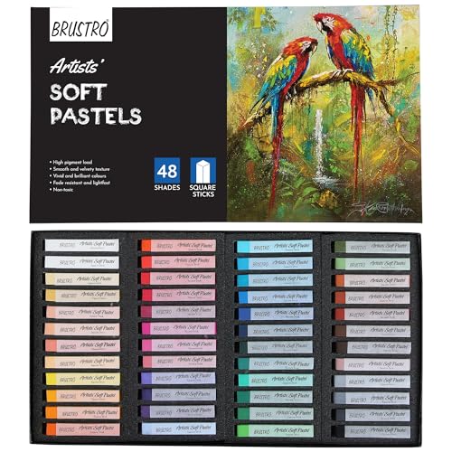 BRUSTRO Artists Soft Pastels Set of 48 | Ideal for Layering, Blending, Scumbling, Vivid Colours, Intense Shades, Highly Pigmented, Fade Resistant Colors - Image 1