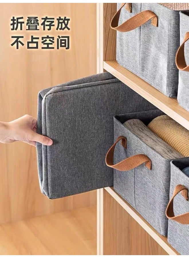 صندوق تخزين الملابس القابل للطي مع أقسام قماشية – منظم كبير السعة للملابس في الخزانة وغرفة النوم، سلة تخزين متينة مع مقابض سهلة الحمل – رمادي - Image 3