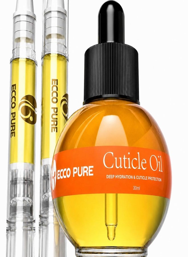ECCO PURE Cuticle Oil Set with Dropper Bottle (30ml) + 2 Cuticle Oil Pens (3ml Each) - Nail & Cuticle Moisturizing Oil for Dry Nails, At-Home Manicure Care, Travel-Friendly Nail Oil Kit - Image 1