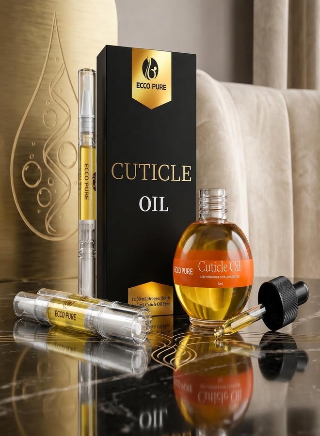 ECCO PURE Cuticle Oil Set with Dropper Bottle (30ml) + 2 Cuticle Oil Pens (3ml Each) - Nail & Cuticle Moisturizing Oil for Dry Nails, At-Home Manicure Care, Travel-Friendly Nail Oil Kit - Image 2