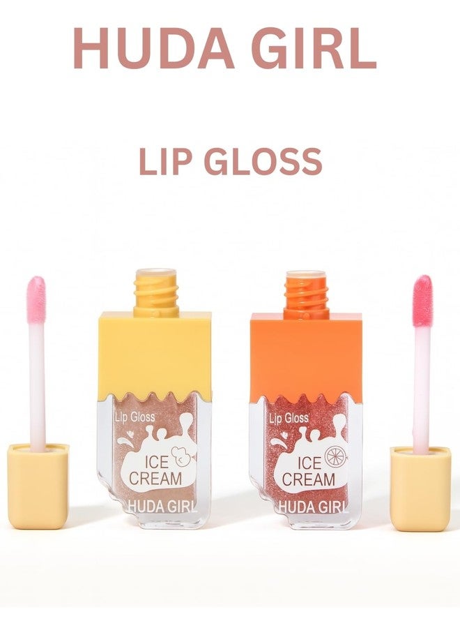 HUDA GIRL 4PC Korean Ice Cream Lip Gloss - Pink Shiny Finish, Repair Moisturizing Hydrating, Waterproof, Long Lasting lip gloss for women - Image 2