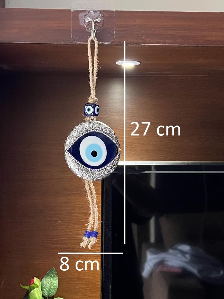 BLUE BEADS Handmade Turkish Evil Eye Wall Hanging – Metal & Glass Nazar Protection Amulet for Home & Office – Boho Spiritual Decor – Good Luck Charm (Silver Evil Eye) - Image 5