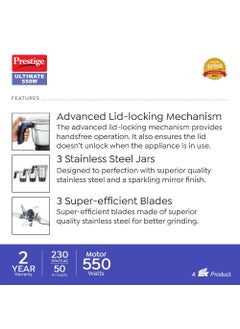 PRESTIGE prestige ultimate plus 550 watt mixer grinder with 3 stainless steel jars  - Image 5