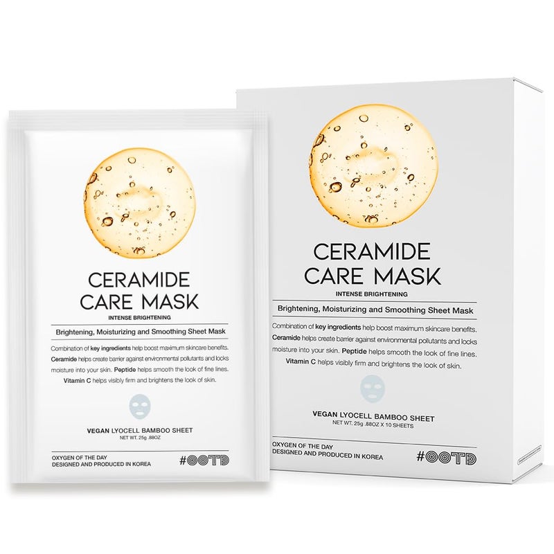 OOTD Ceramide Brightening Sheet Mask For Face Moisturizing Anti Aging Ceramide Peptide Vitamin C EVE Vegan 10EA