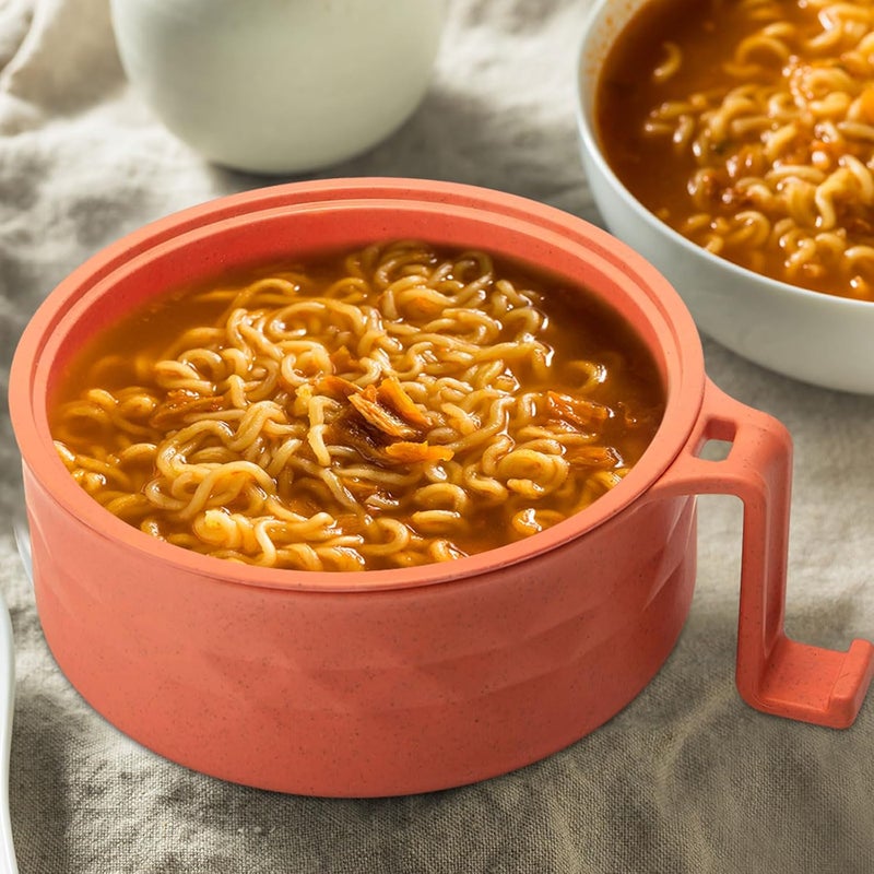 Romooa 2 Sets Microwave Ramen Bowl 33 oz Wheat Fiber Portable Instant Noodle Cooker Bowl with Handles Strainer Spoon Chopstick Fork College Dorm Room Apartment EssentialsPurpleOrange - Image 5