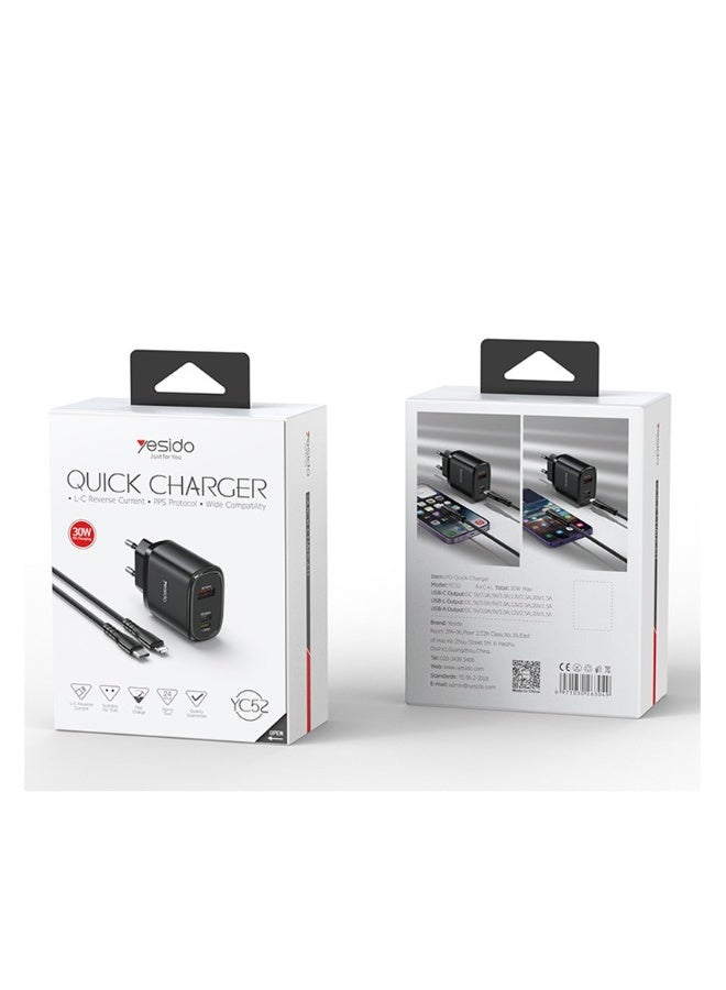 بيوينتي شاحن 30 واط شحن سريع معيار أوروبي رأس شحن ثلاثي المنافذ PD مجموعة شحن سريع عالمية مع كابل بيانات - Image 1