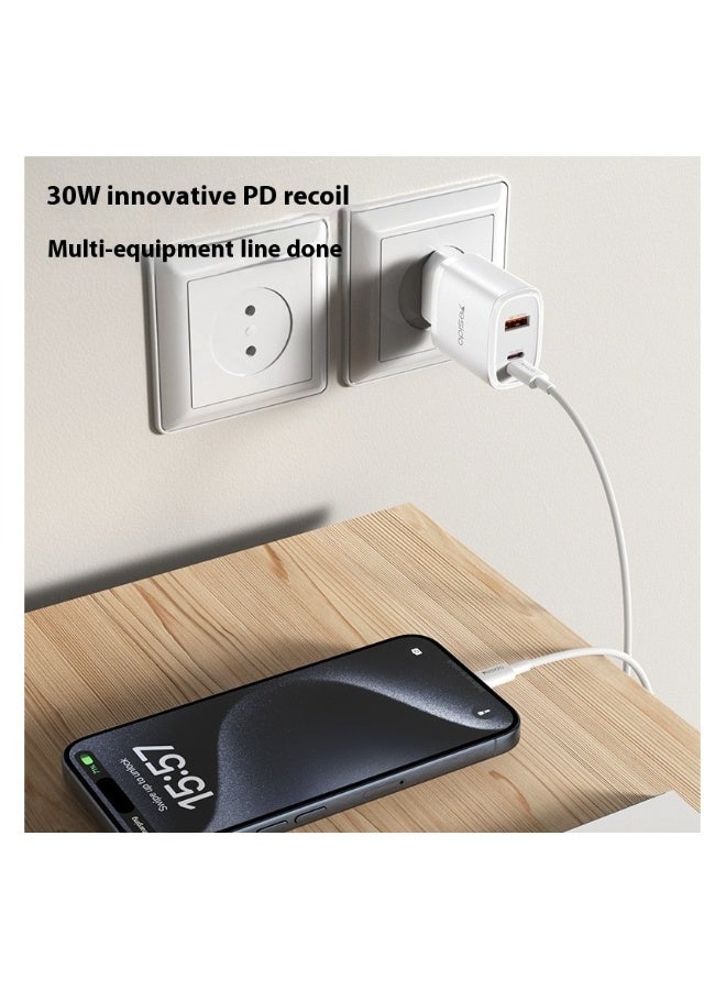 بيوينتي شاحن 30 واط شحن سريع معيار أوروبي رأس شحن ثلاثي المنافذ PD مجموعة شحن سريع عالمية مع كابل بيانات - Image 3