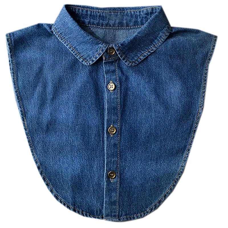 NIDMIDO Denim Fake Collar Detachable Dickey Collar Half Shirts Blouse False Collar Top for Women Girls Medium, B Dark Blue, M - Image 1