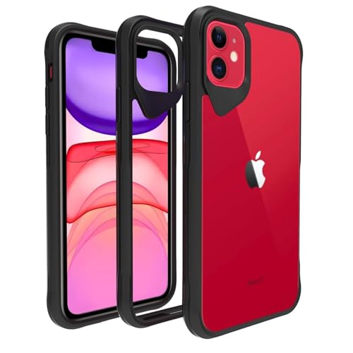 RIGGEAR Shockproof Tough Hybrid Armor Back Cover Case for iPhone 11 (Clear PC+ Black TPU Bumper) - Image 1