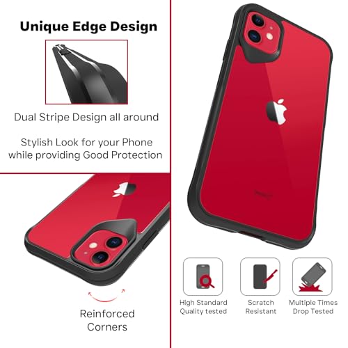 RIGGEAR Shockproof Tough Hybrid Armor Back Cover Case for iPhone 11 (Clear PC+ Black TPU Bumper) - Image 5