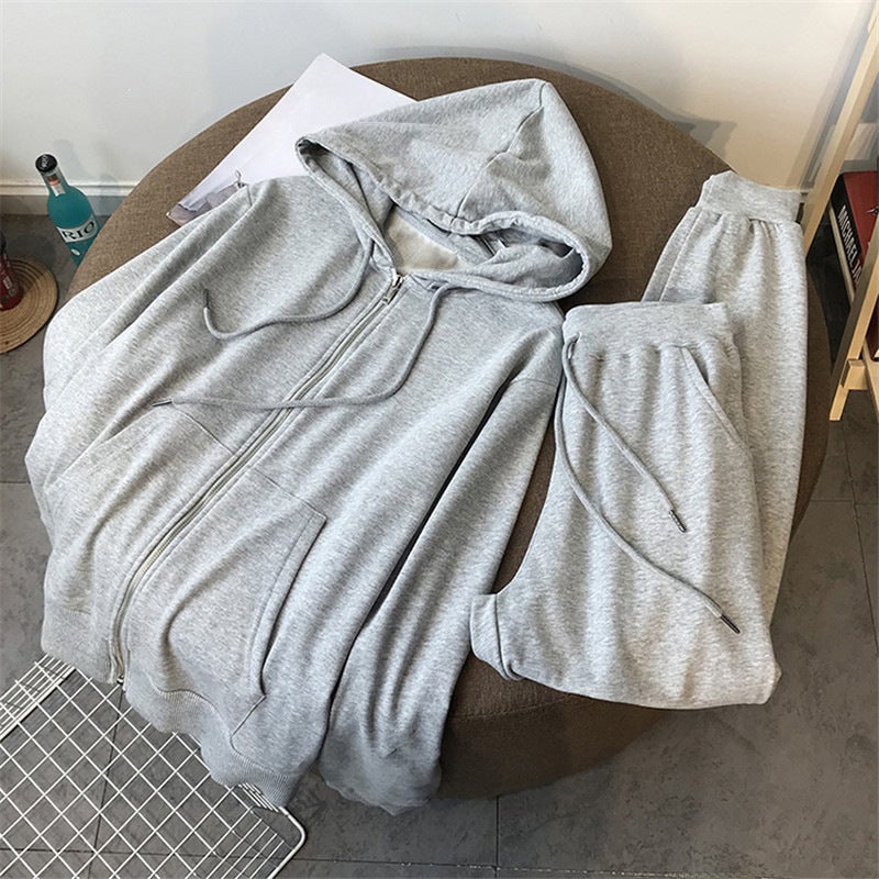 2024 Thin Hoodie  Sweatpants Set for Women Grey  - Image 3