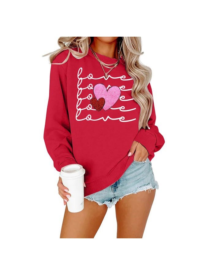 JinTing Valentine's Day Sweatshirt For Women Heart Sequin Pullover Love Season Hoodie Crewneck Long Sleeve Tops Red - Image 1