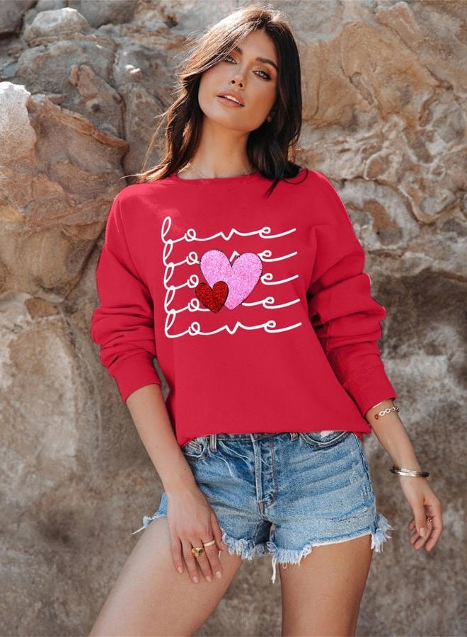 JinTing Valentine's Day Sweatshirt For Women Heart Sequin Pullover Love Season Hoodie Crewneck Long Sleeve Tops Red - Image 4