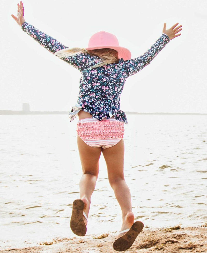 RuffleButts Girls Moonlit Meadow Peplum Long Sleeve Rash Guard Bikini - 4T - Image 2