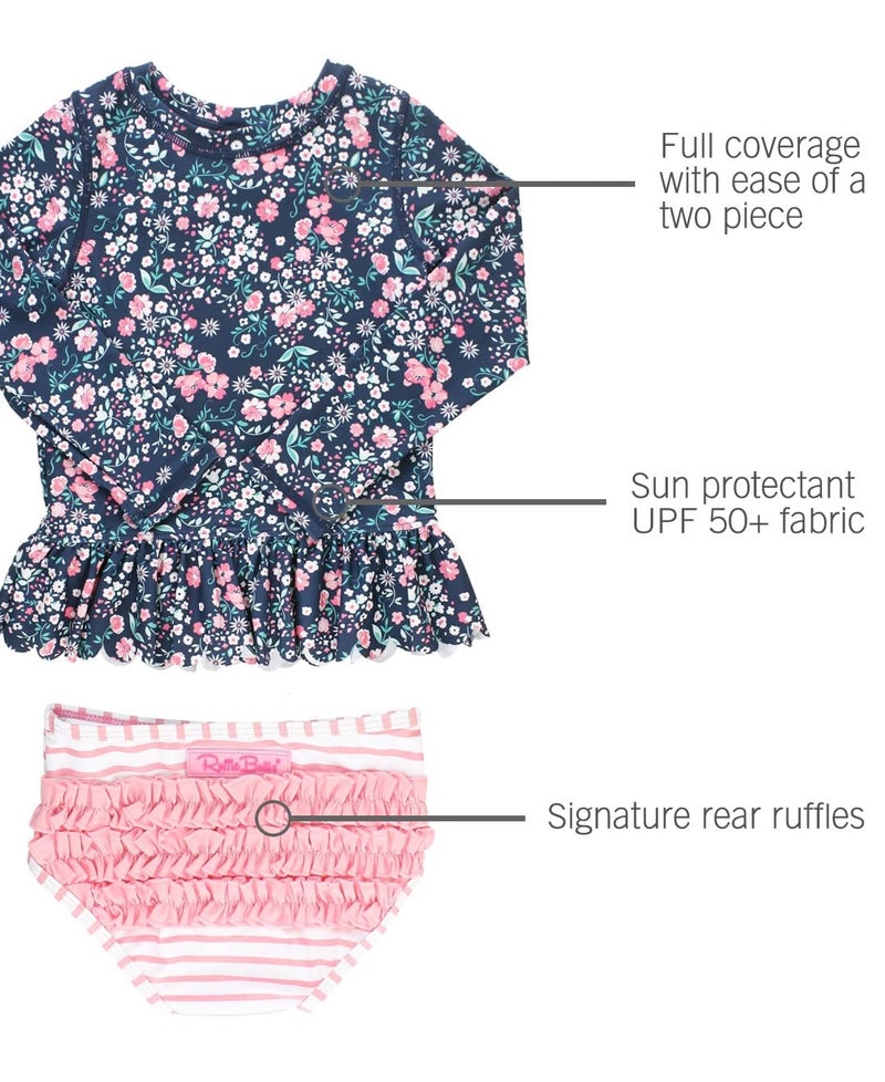 RuffleButts Girls Moonlit Meadow Peplum Long Sleeve Rash Guard Bikini - 4T - Image 3