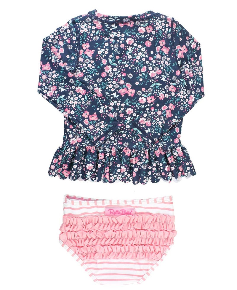 RuffleButts Girls Moonlit Meadow Peplum Long Sleeve Rash Guard Bikini - 4T - Image 4