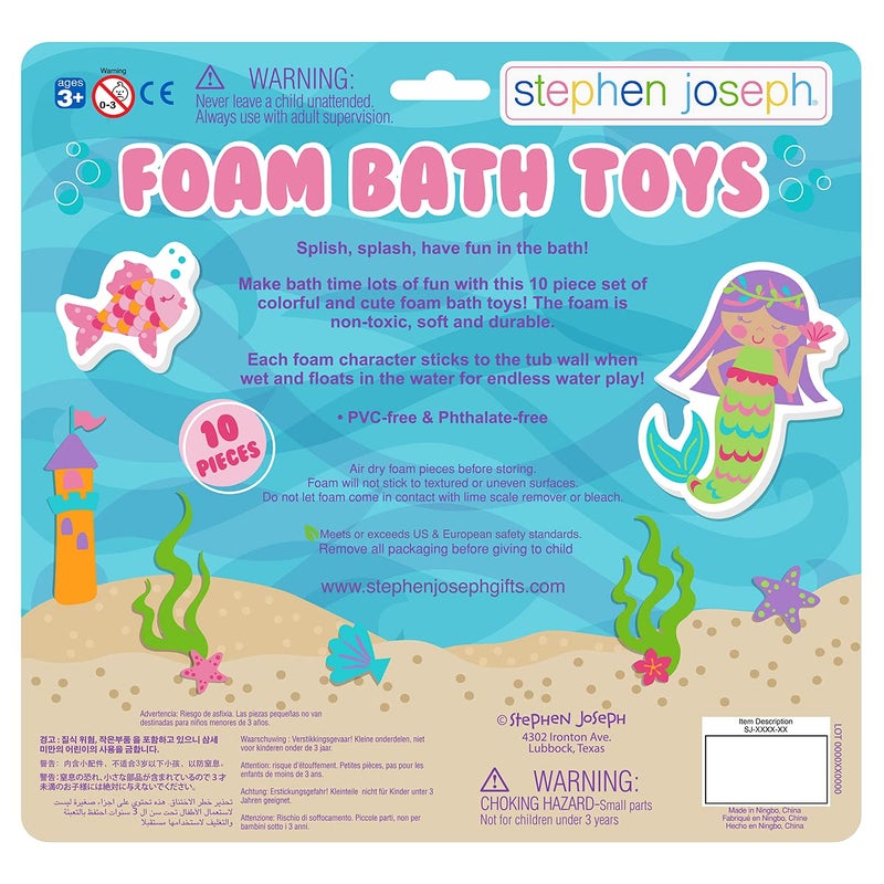 Stephen Joseph, Floating Foam Bath Character 10-Piece Toy Set, Mermaid - Image 2