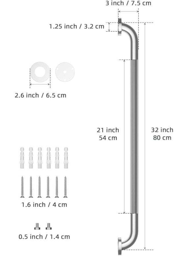 32 Inch Anti Slip Shower Grab Bar, 2 Pack Stainless Steel Bathroom Grab Bar, Brushed Nickel Knurled Bathroom Balance Bar,Safety Hand Rail Support Handicap Elderly Senior Assist Bath Handle - Image 3