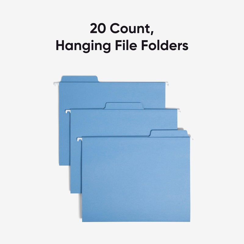 Smead FasTab Hanging File Folders, 20 Count, Blue, 1/3-Cut Built-in Tabs, Letter Size (64099) - Image 3