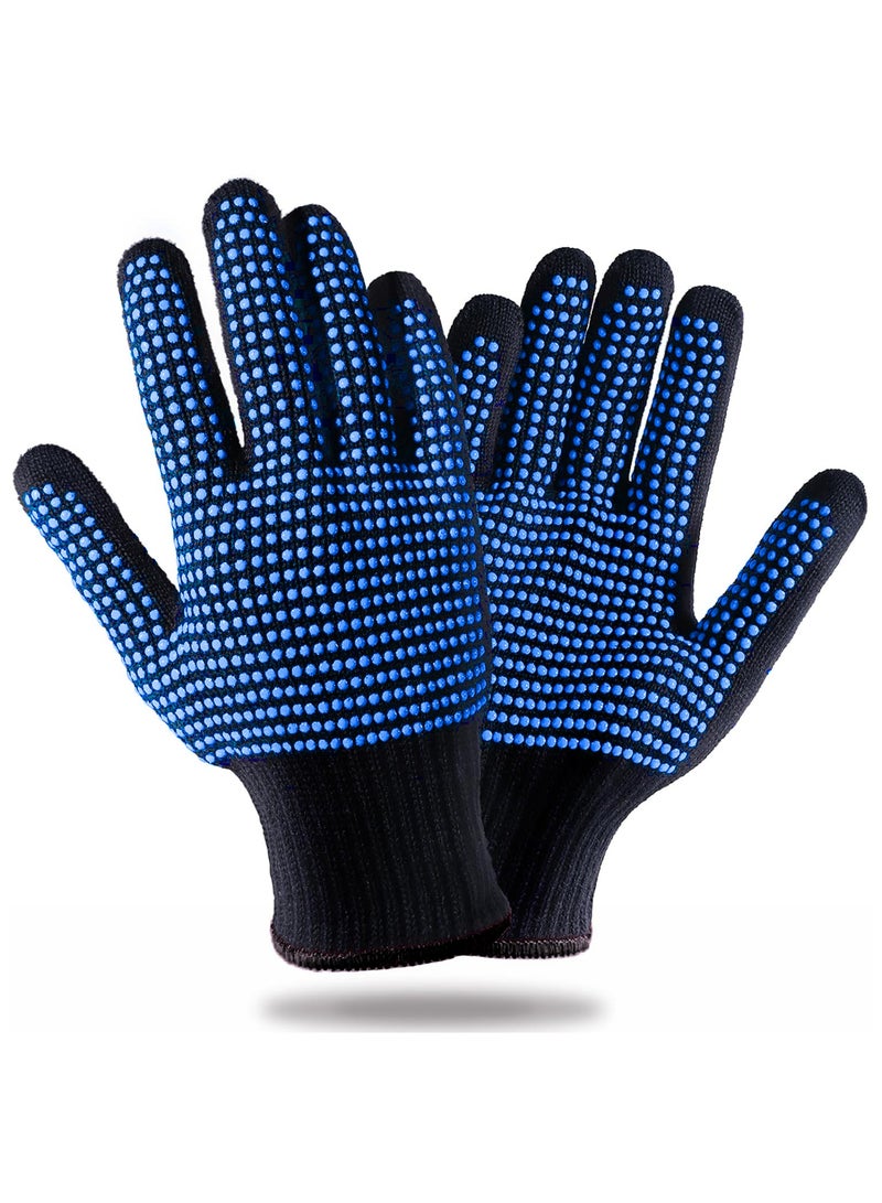 Generic 2 Pieces Professional Heat Resistant Gloves for Hair Styling, Heat Insulated Gloves for Curling Irons, Flat Clips and Hair Styling Tools, Silicone Bumps, Blue Edge  - Image 1
