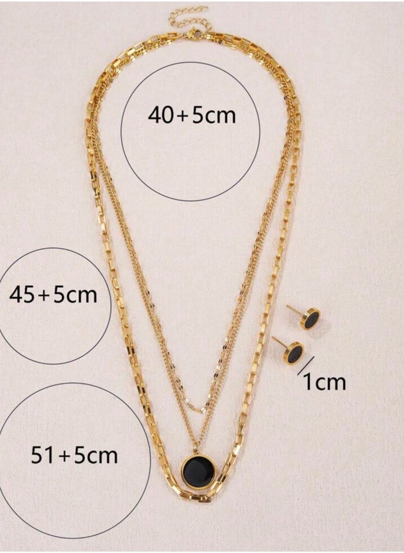 NOON'S UP - Elegant Stainless Steel Gold Plated Necklace & Earrings Jewelry Set - Image 1
