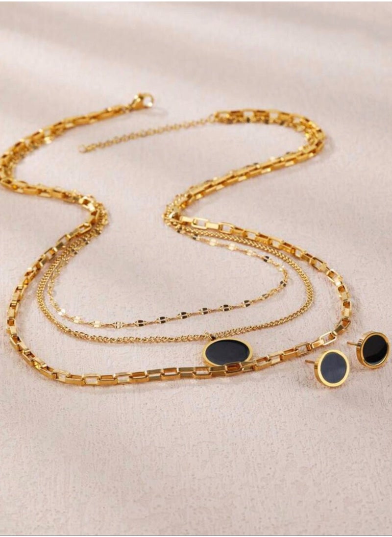NOON'S UP - Elegant Stainless Steel Gold Plated Necklace & Earrings Jewelry Set - Image 1