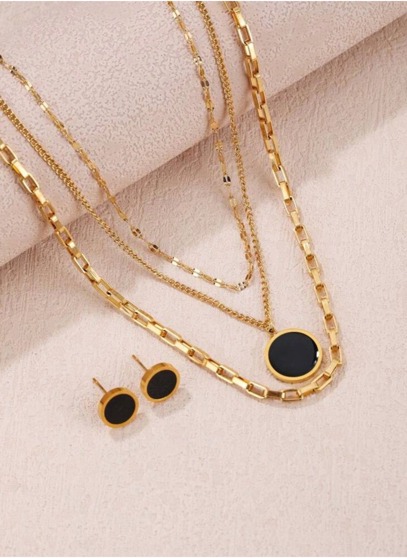 NOON'S UP - Elegant Stainless Steel Gold Plated Necklace & Earrings Jewelry Set - Image 1