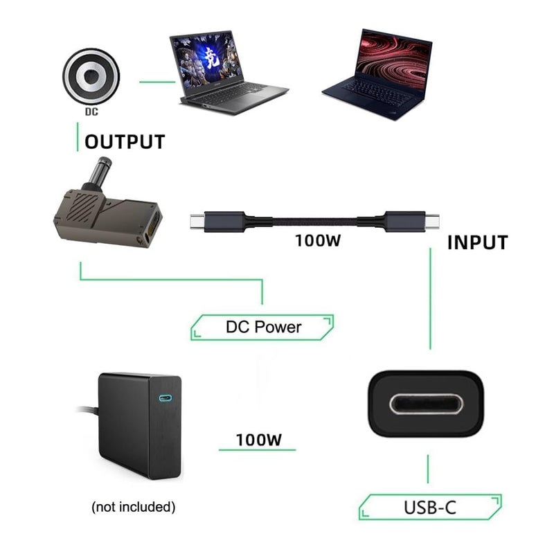 Tobo محول شحن لابتوب USB C إلى 7.4 مم نوع أنثوي C إلى ذكر DC 7.4 × 5.0 مم قابس برميل محول 100 واط PD طاقة شاحن موصل Dll TD-1265CC، أسود - Image 5