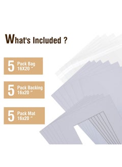Falling In art Falling in Art 5 Pack Acid Free 16x20'' White Picture Mats Board Show Kit for 11x14'' Pictures, 4-Ply Beveled Pre-Cut Photo Boards with Backing Board and Plastic Clear Bags  - Image 3