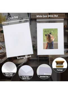 Falling In art Falling in Art 5 Pack Acid Free 16x20'' White Picture Mats Board Show Kit for 11x14'' Pictures, 4-Ply Beveled Pre-Cut Photo Boards with Backing Board and Plastic Clear Bags  - Image 4