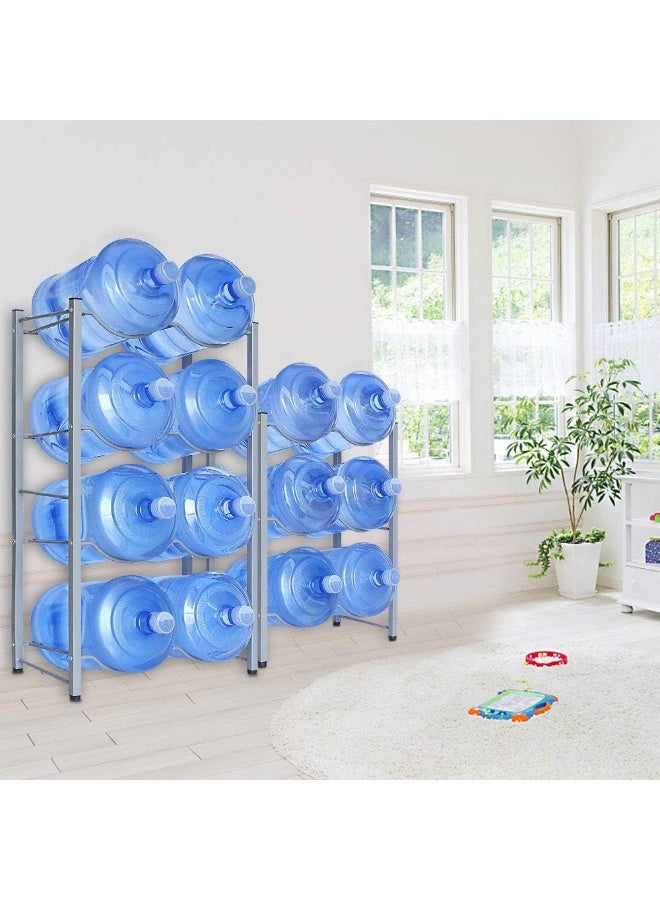 4-Layer Bucket Rack, Large Load-Bearing, Bold Metal Pipe, Household Large Bucket Of Mineral Water Metal Storage Rack Double Row Silver - Image 4